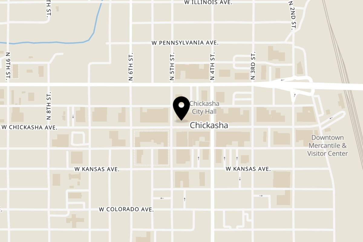 Map showing the location of Crazy 8 Cafe & Coffeehouse on 424 W Chickasha Ave in Chickasha